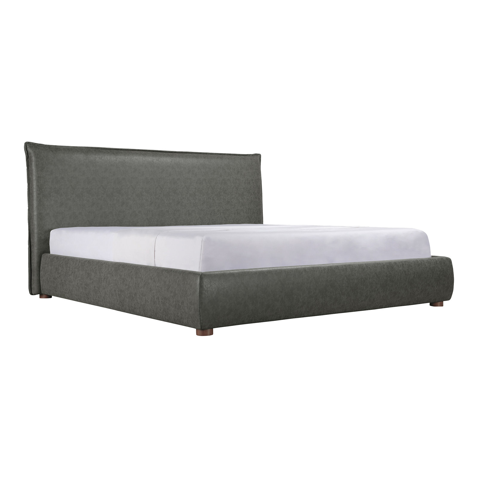 Timothy Upholstered Low Profile Platform Bed, Queen, Dark Grey Faux Leather, 45.5