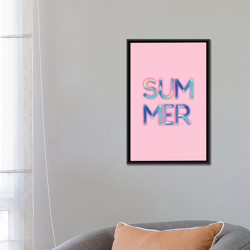 « summer », art textuel sur toile tendue, Toile avec cadre noir, Pas de tapis, H 48 po x l 32 po x P 1,5 po