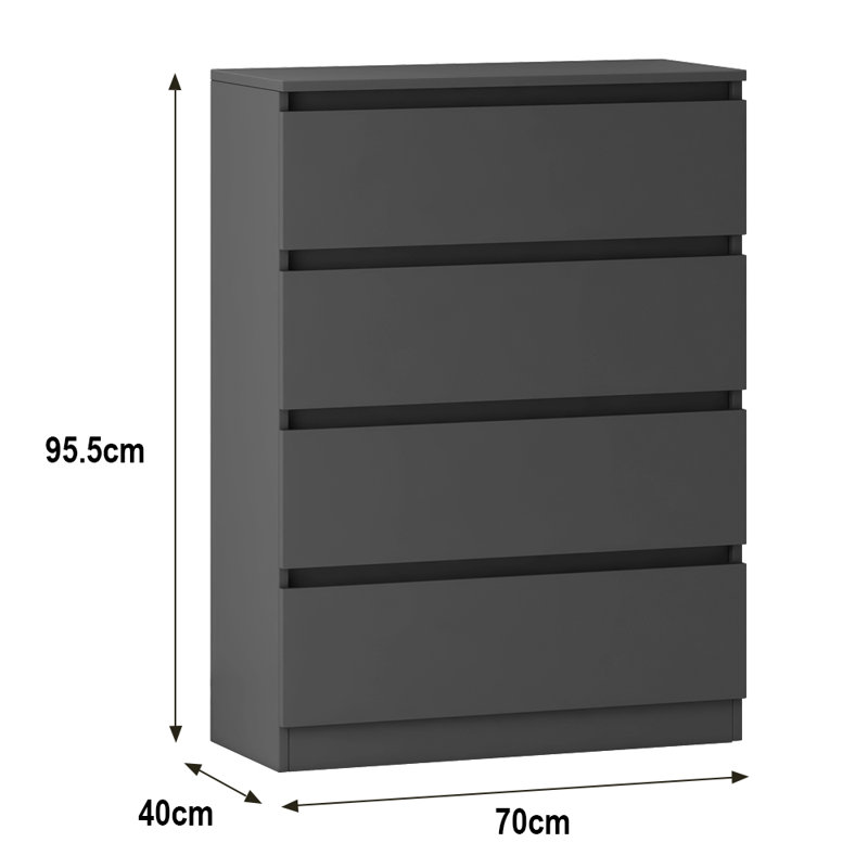 Delone 4 Drawer 70Cm W Chest of Drawers Nightstand Bedside Cabinet, Dark Grey