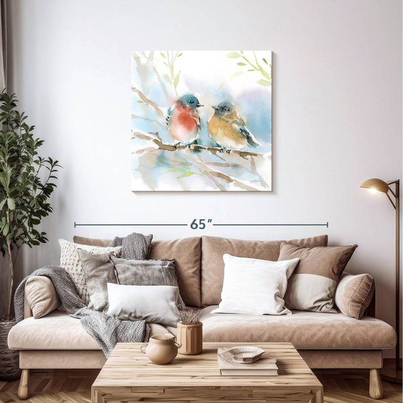 Paire d'oiseaux bleus Brampt au printemps, H 36 po x l 36 po