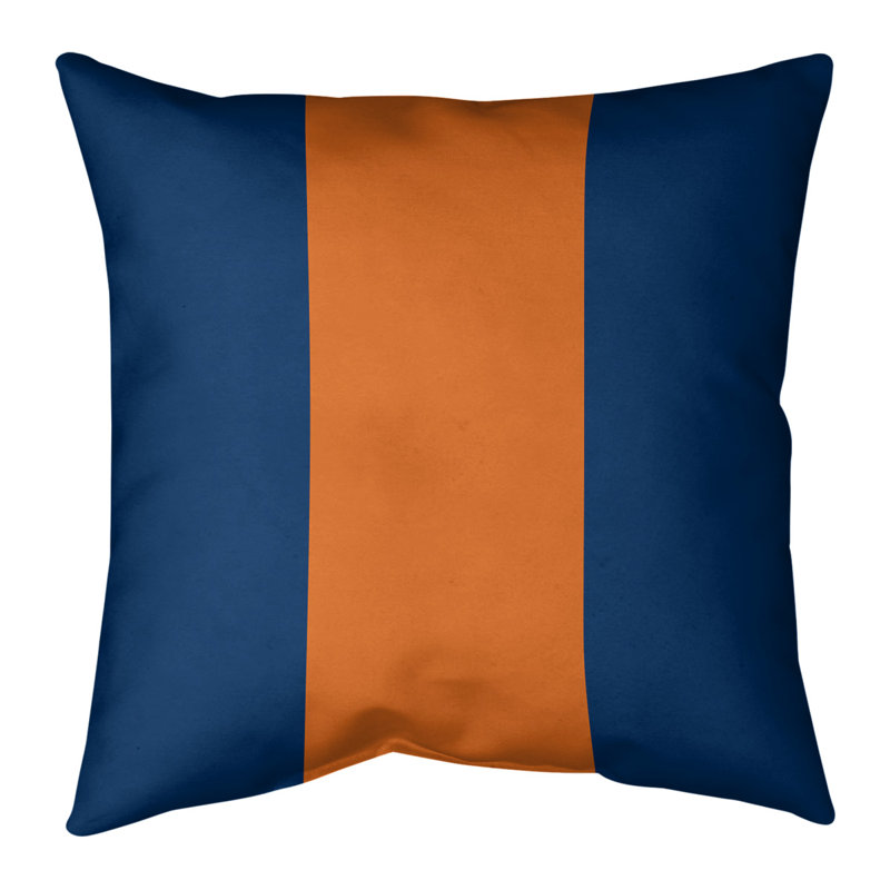 Striped Linen Reversible Throw Pillow, 14" x 14", Navy/Orange