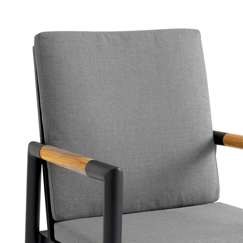 Fauteuil de salle à manger de patio avec coussin Urgeon, Gris foncé, Noir