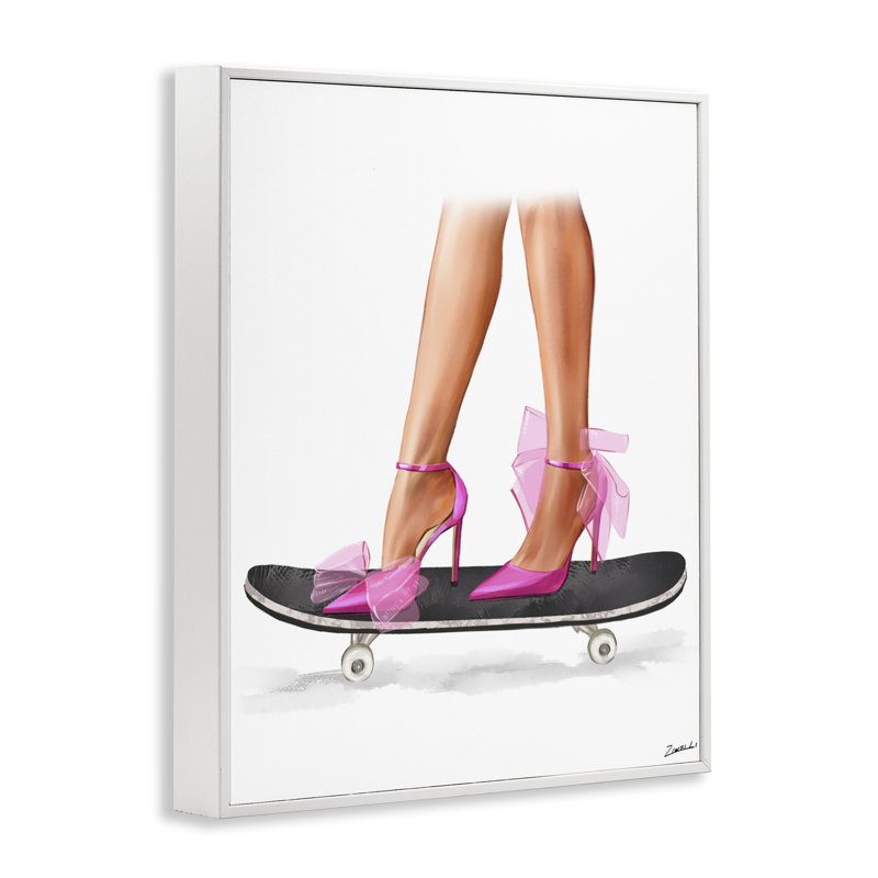 «Pink Heels on Skateboard», estampe numérique par Ziwei Li, Giclée encadrée blanc bord de mer, H 30 po x l 24 po