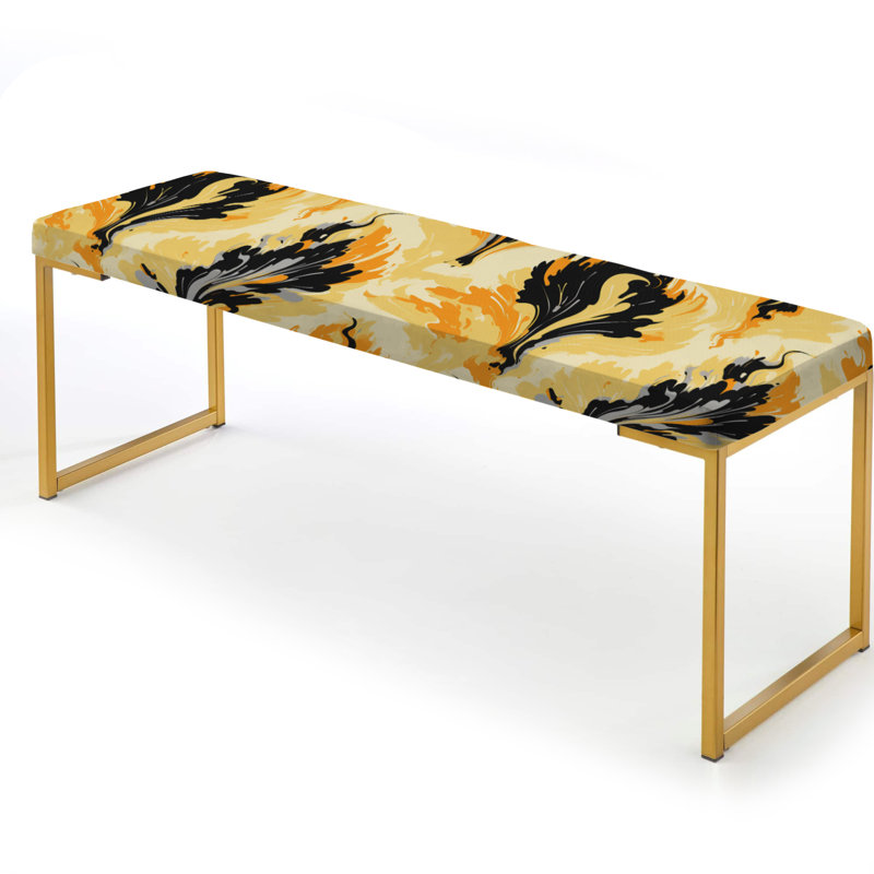 Yellow And Black Vintage Ikat Nostalgia - Ikat Upholstered Gold Bench