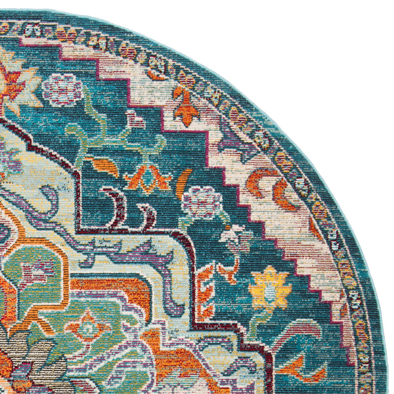 Tapis bleu sarcelle / rose / orange à motif oriental Gonzalez, Rectangle 8 pi x 10 pi