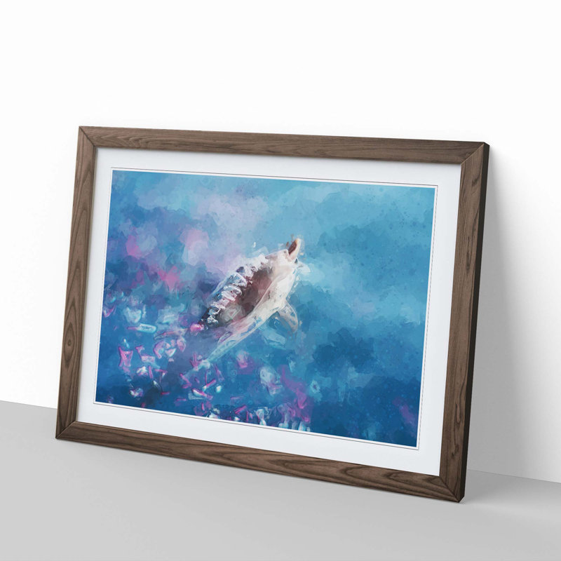 Swimming Dolphin in Abstract - Framed Print, 62cm H x 87cm W x 2cm D, Walnut Framed