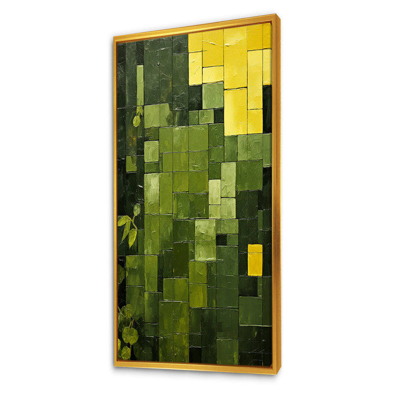 Collage écologique vert écologique II, Cadre flottant doré, H 60 po x l 28 po x P 1,5 po