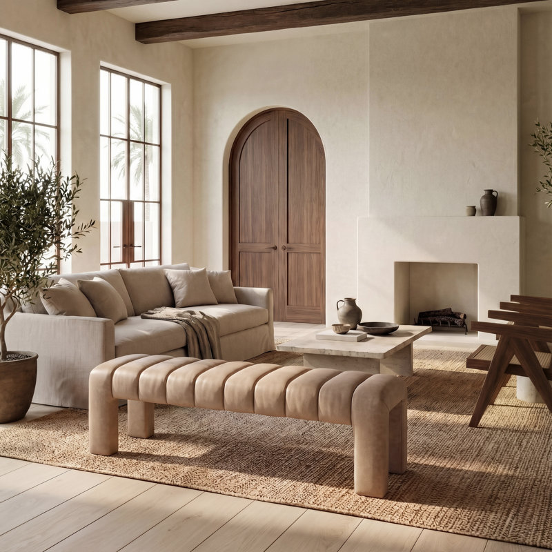 Bellisima Channel Tufted Bench, Camel