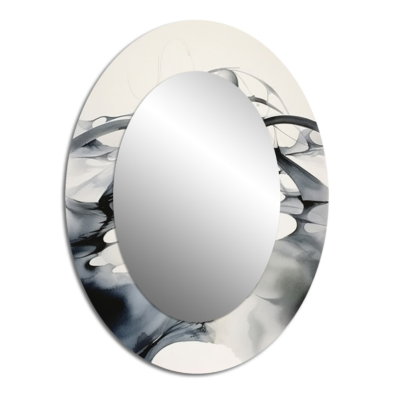 Abstrait abstrait neutre - Miroir décoratif abstrait ovale sur métal, 40 po x 30 po