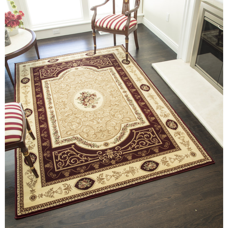 Tapis traditionnel cerise F. Aubusson New Vision, Rectangle 5 pi 3 po x 7 pi 10 po