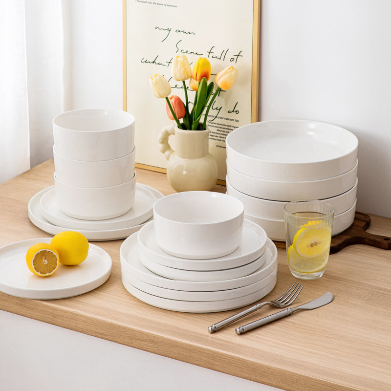 Service de table 16 pièces en porcelaine blanche moderne de qualité supérieure, service pour 4
