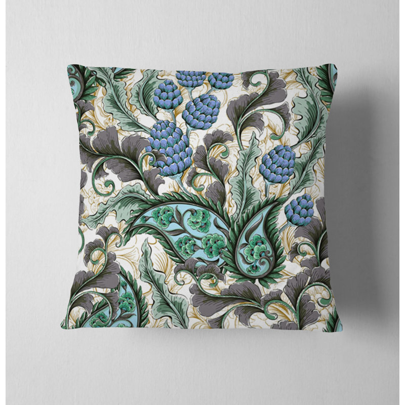 Throw Pillow Cover Only, H 16 po x l 16 po, Bleu / vert / motif cachemire beige 1