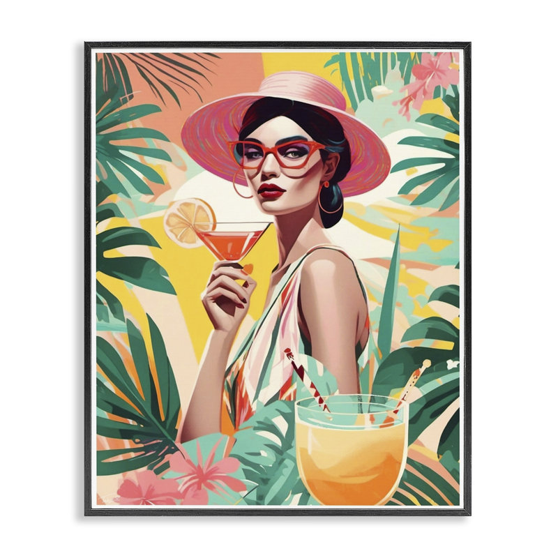 Giclée encadrée «Exotic Summer Cocktail», conception de Tabz Jones, H 14 po x l 11 po, Giclée encadrée noir minuit