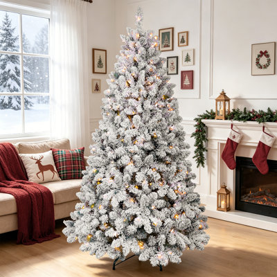 Pre-Lit Snow Flocked Christmas Tree with Pinecone