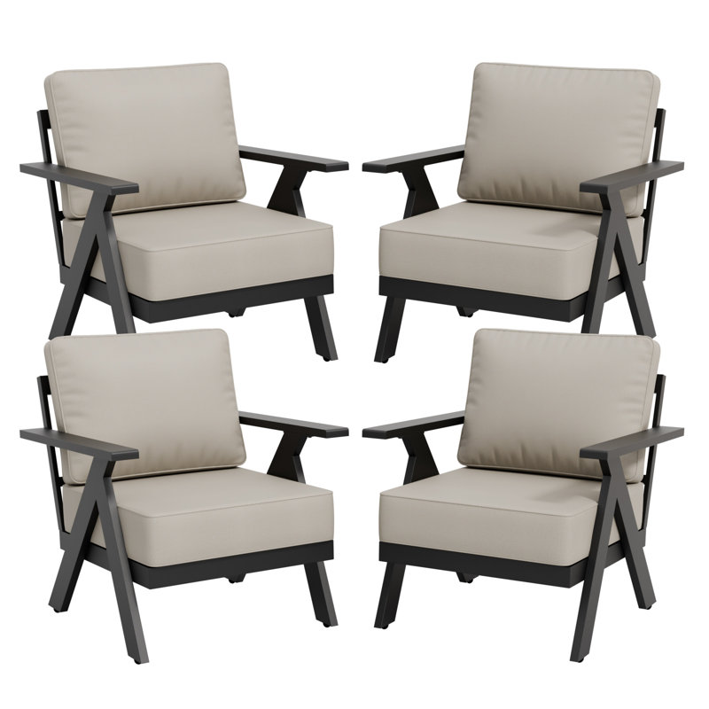 4 Piece Outdoor Aluminum Patio Club Chair with Cushions, Beige