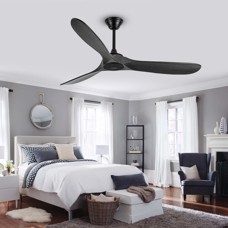 Solid Wood Ceiling Fan With Remote,3 Blade Reversible Dc Motor, Quiet Cooling For Living Room Or Bedroom, 154cm, Black