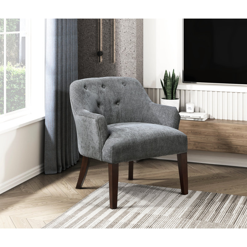 Chaise d'appoint de salon en charbon de bois, contreplaqué massif et structure à boutons en mousse