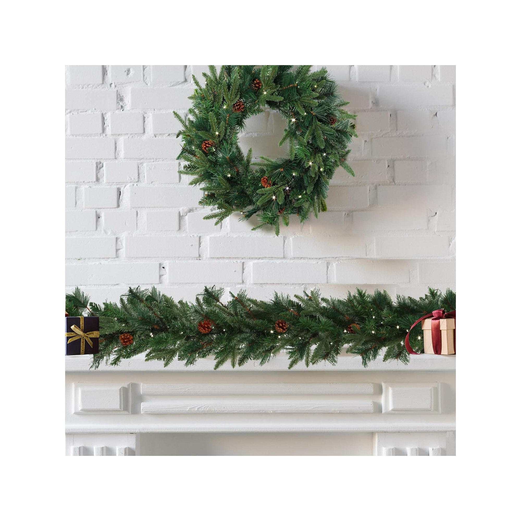 12'' in. Lighted Faux Pine Garland, 9' L