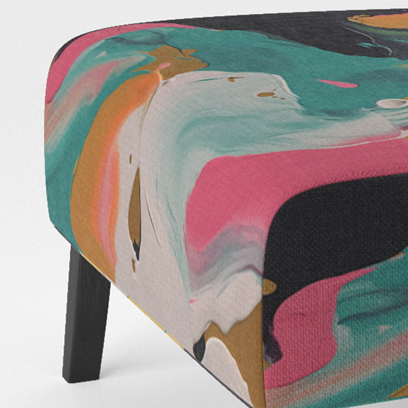 Turquoise and Pink Abstract Serenity II - Upholstered Contemporary Slipper Chair, Modern Abstract Accent Chair
