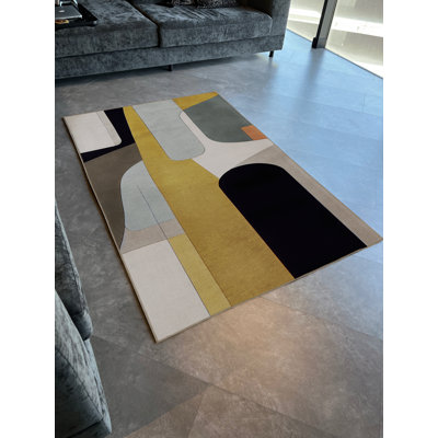 Yellow-Beige Themed Multi-Colored Mixed Shape Patterned Creative Modern Decorative Rug