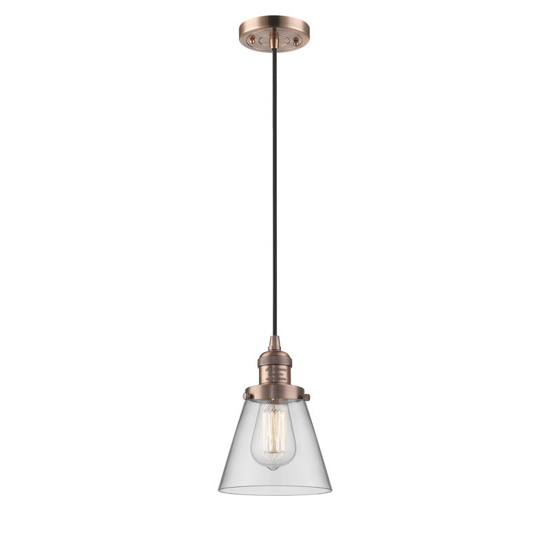 Luminaire suspendu conique à 1 lumière Parkview, H 9,13 po x l 6,25 po x P 6,25 po, Transparent, Cuivre antique