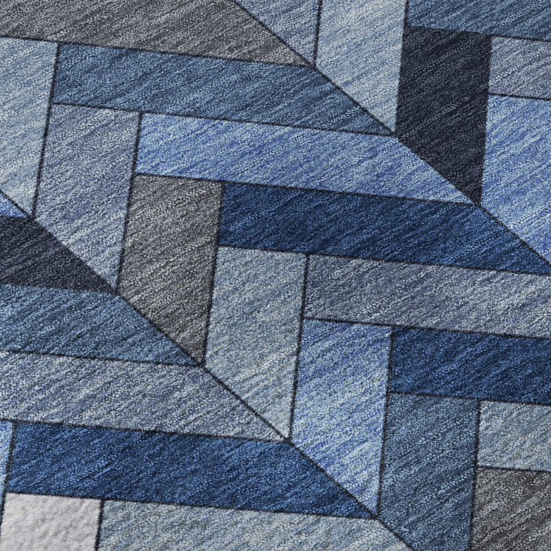 Premium Machine Washable Mayfield AMF2296 Geometric Rug, 1'8" x 2'6", Blue