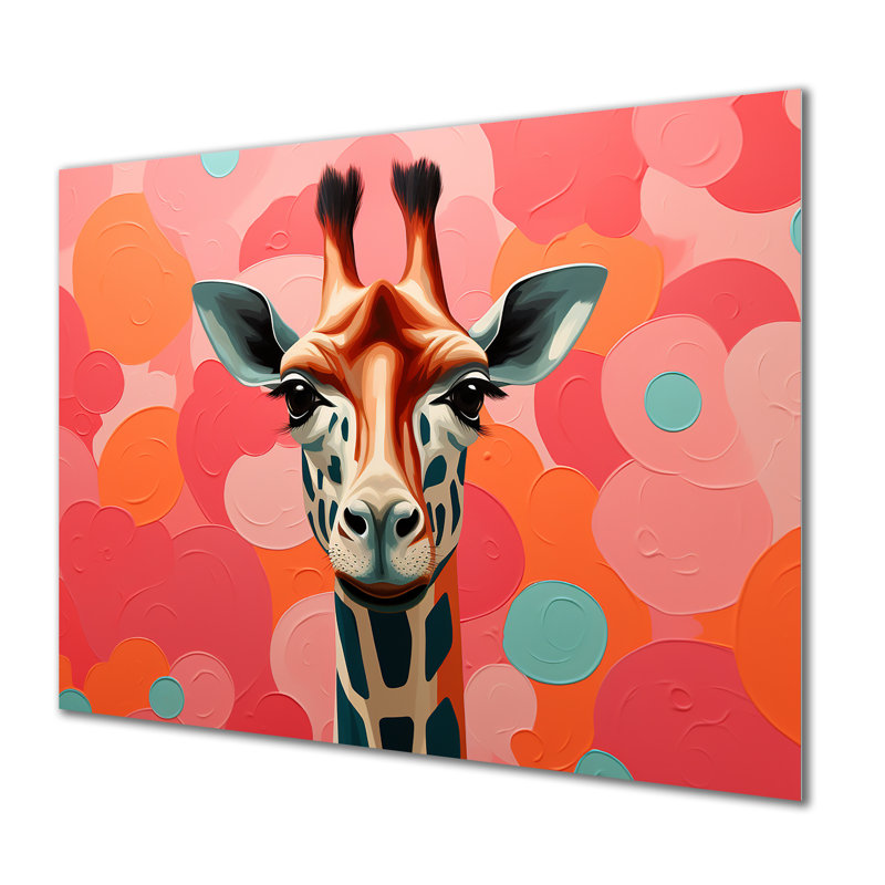 Portrait de girafe rose et orange, H 12 po x l 20 po x P 1 po