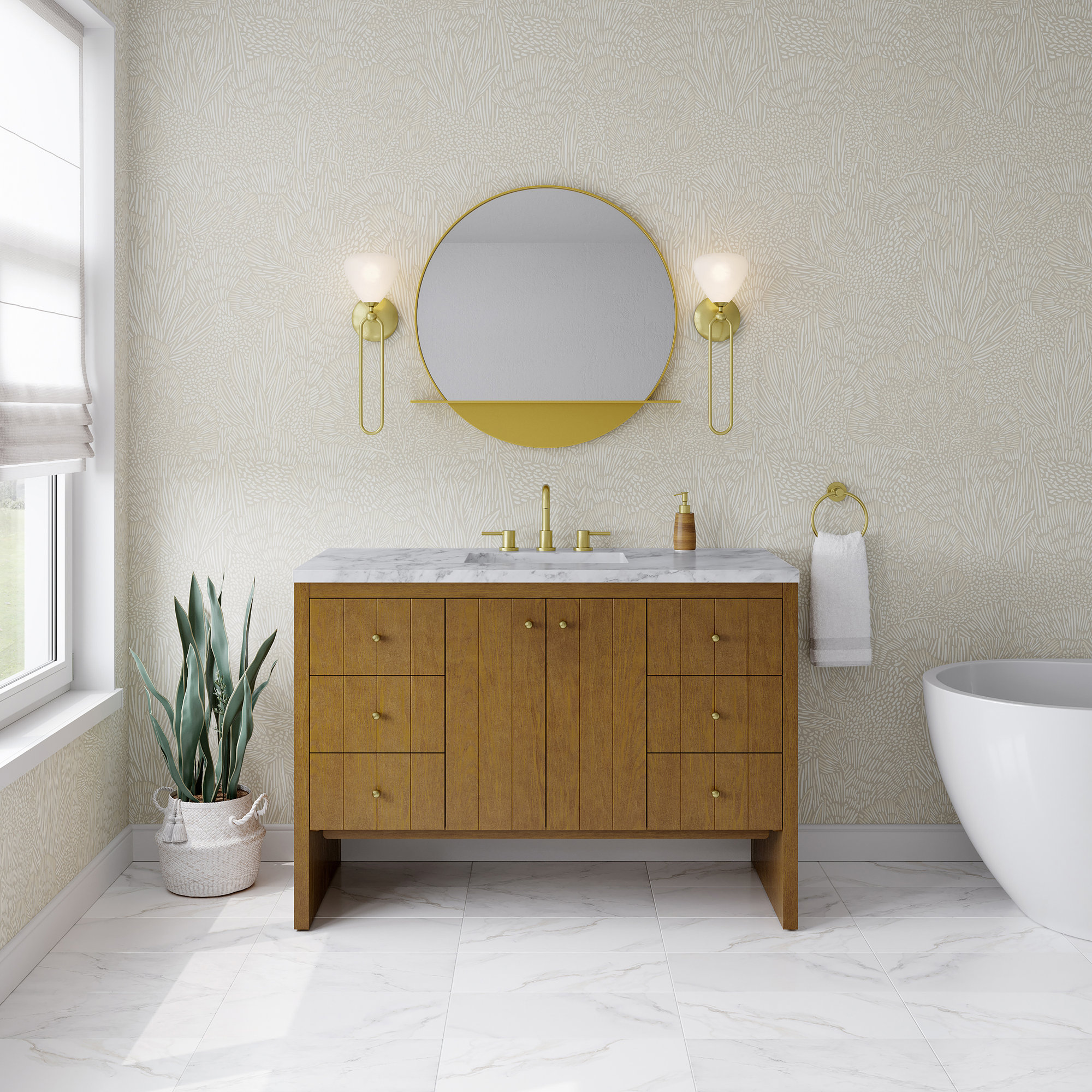 Hudson 48'' Single Bathroom Vanity, Honey Oak, Carrara White, 8" Widespread