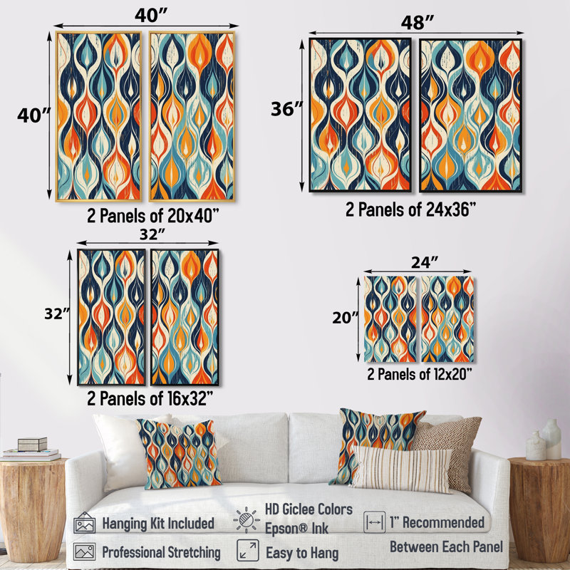 Orange et bleu, symphonie botanique III - art mural moderne vert, 36" H x 48" W, Impression encadrée flottante, Black