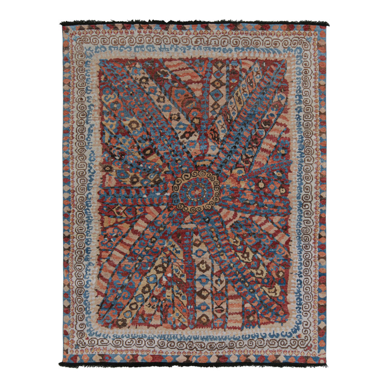Rug & Kilim’S Tribal Rug In Red, Blue And Beige-Brown Geometric Pattern, Rectangle 6' x 9'