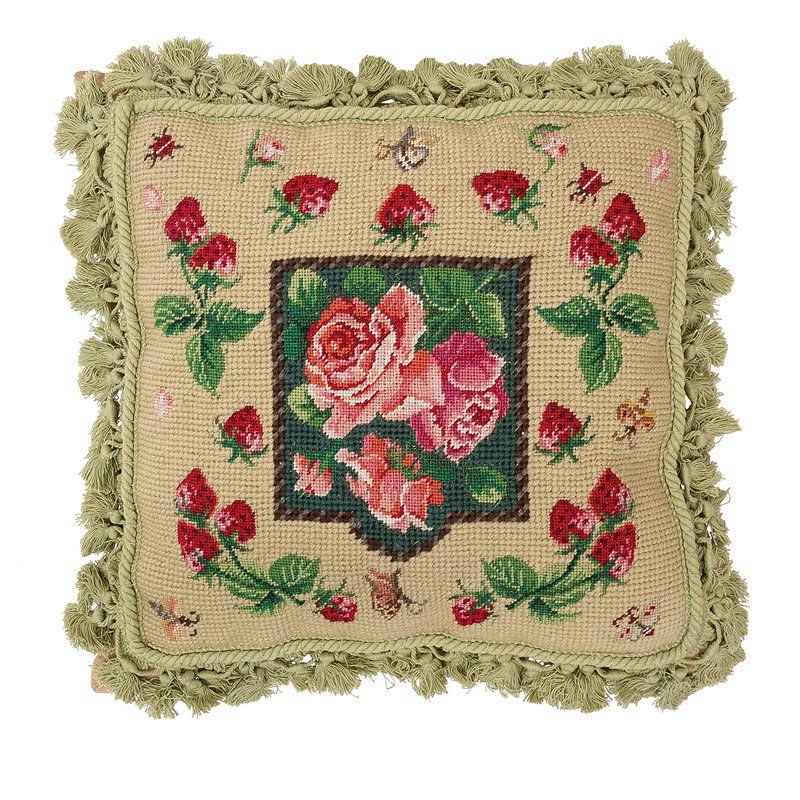 Red Strawberries Needlepoint Pillow