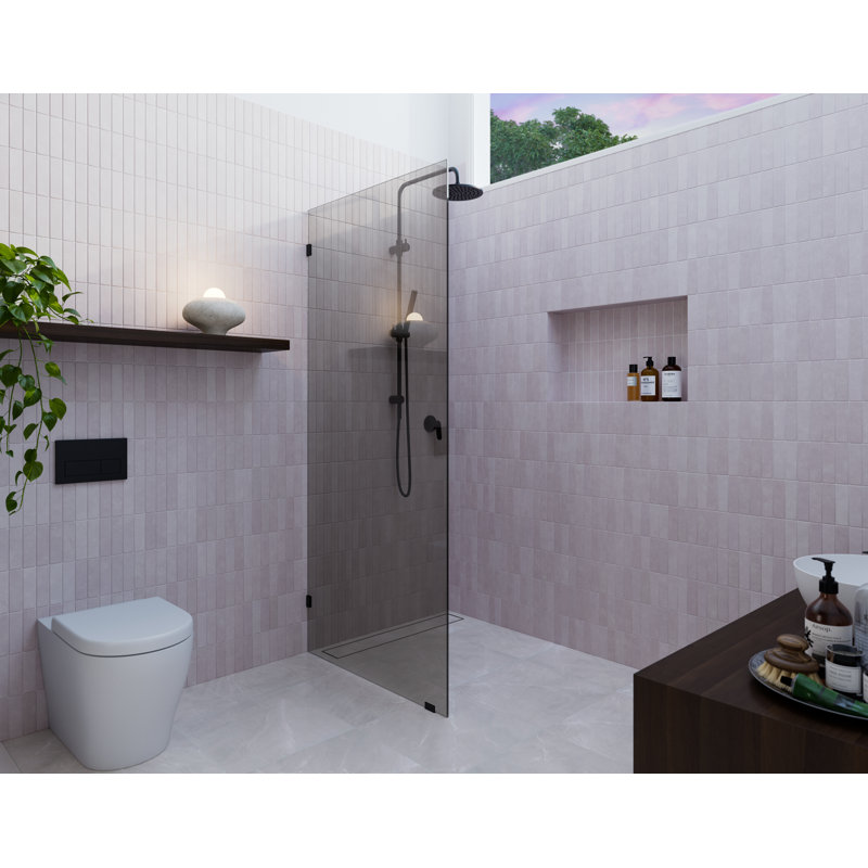 Ursa 30 in. x 78 in. Fully Frameless Gray Tinted Single Fixed Shower Panel, Matte Black