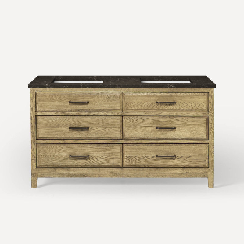 Meuble-lavabo double sur pied 60 po Chestnut Hill, Calypso, Bois de chêne flotté patiné, Fer noir