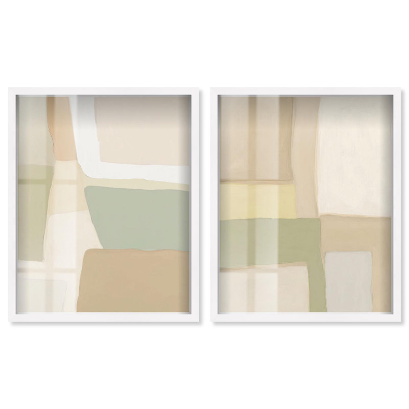 «Soft Dunes Harmony pair Shadowbox», ensemble d'art mural abstrait par Art Remedy, cadre blanc, 30 x 36, H 37 po x l 31 po