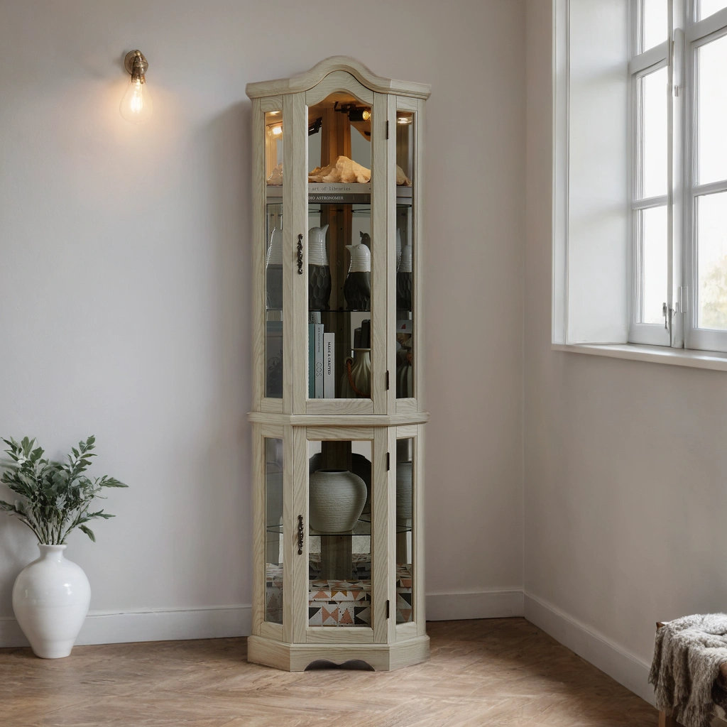 Winston Porter Lighted Tempered Glass Display Cabinet with Adjustable ...