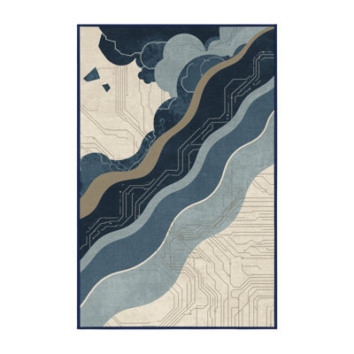Soft Plush Eldert Cloud Gaming Hub Modern & Contemporary Abstract Area Rug in Blue – Navy Binding