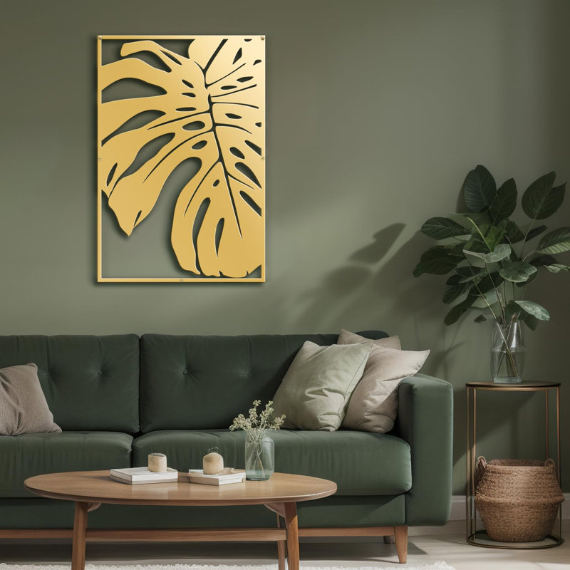 Décoration murale en métal Monstera, Doré, H 30 po x l 20,27 po x P 0,05 po