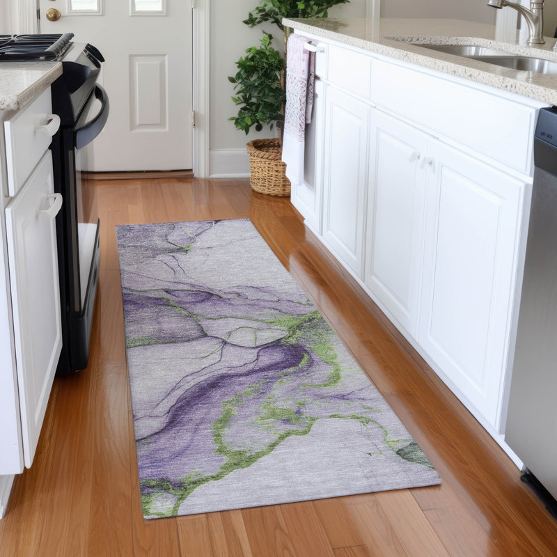 Tapis abstrait lavable à la machine de qualité supérieure AMF1690 Mehara, Tapis de couloir 2 pi 3 po x 7 pi 6 po