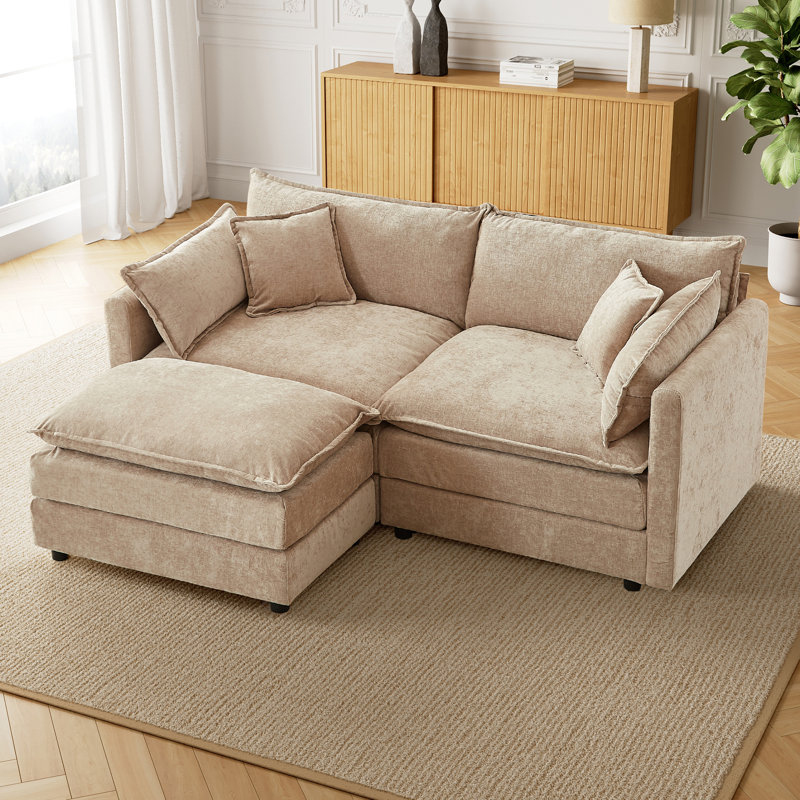 77.17" Chenille Upholstered Sofa, Comfy Cloud Couch With Ottoman