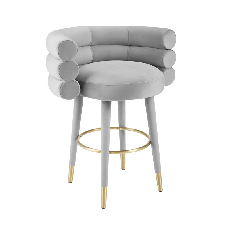 Tabouret de bar et de comptoir Hellertown, Velours gris clair, Tabouret de comptoir (assise à une hauteur de 26,