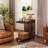 C Shaped End Table with Lockable Wheels, Rustic Wood Side Table for Living Room