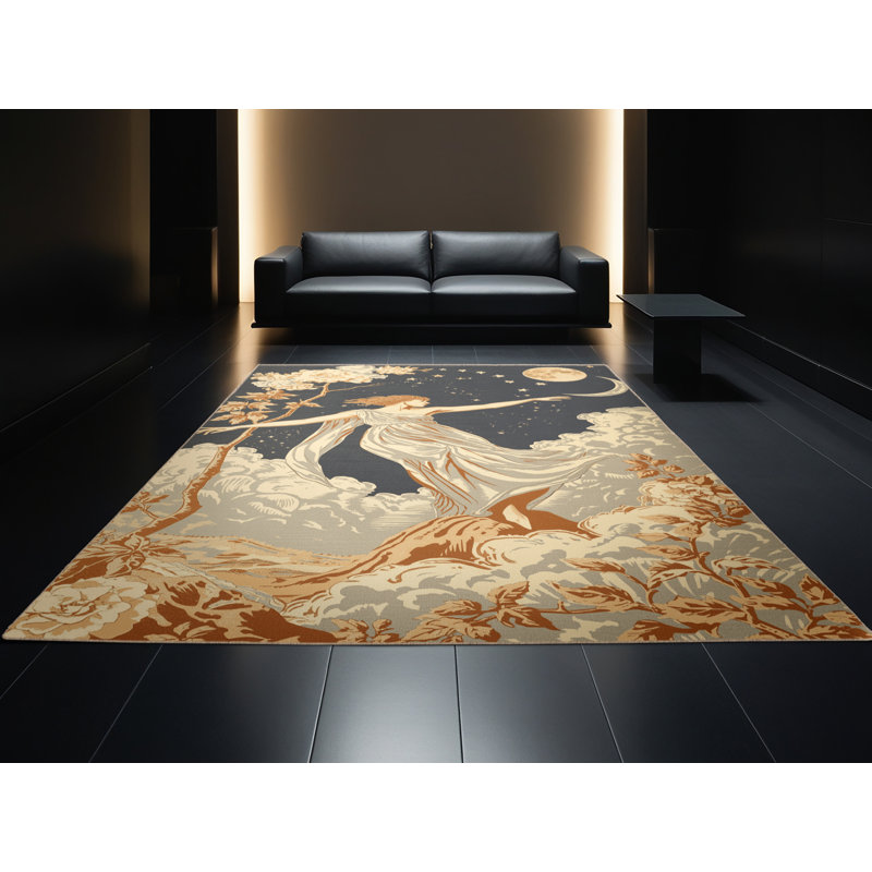 Machine Washable Orlena Classic Toile Rug in Brown – Beige Binding, 7 x 10