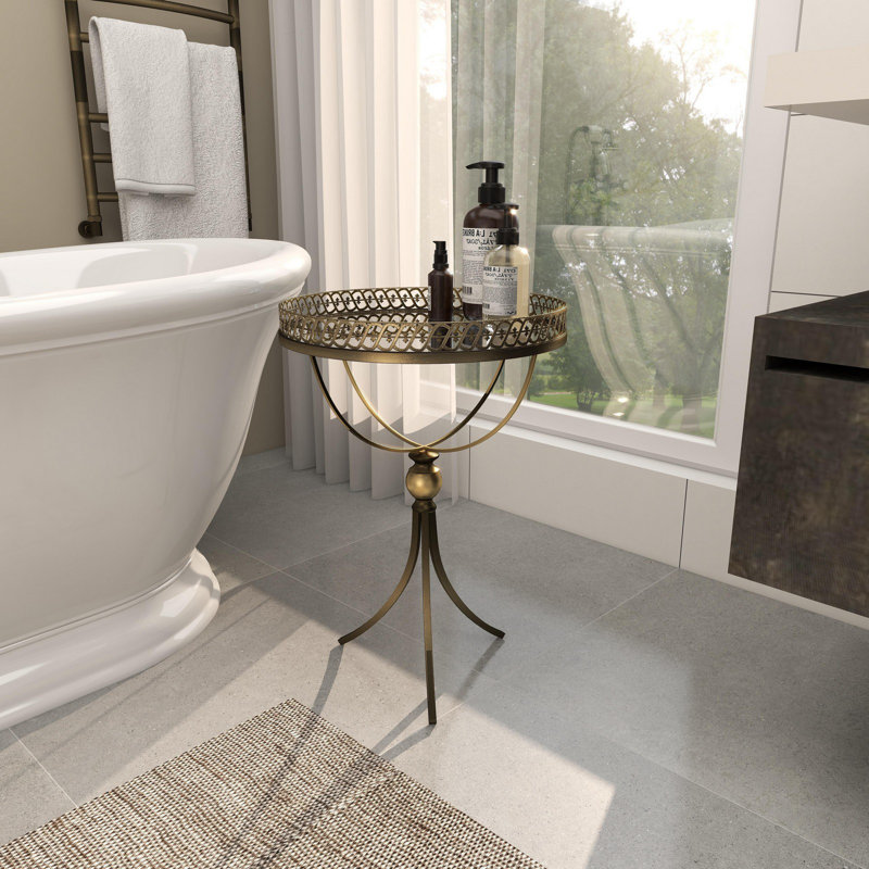 Gold Brass Round Metal and Glass Accent Table