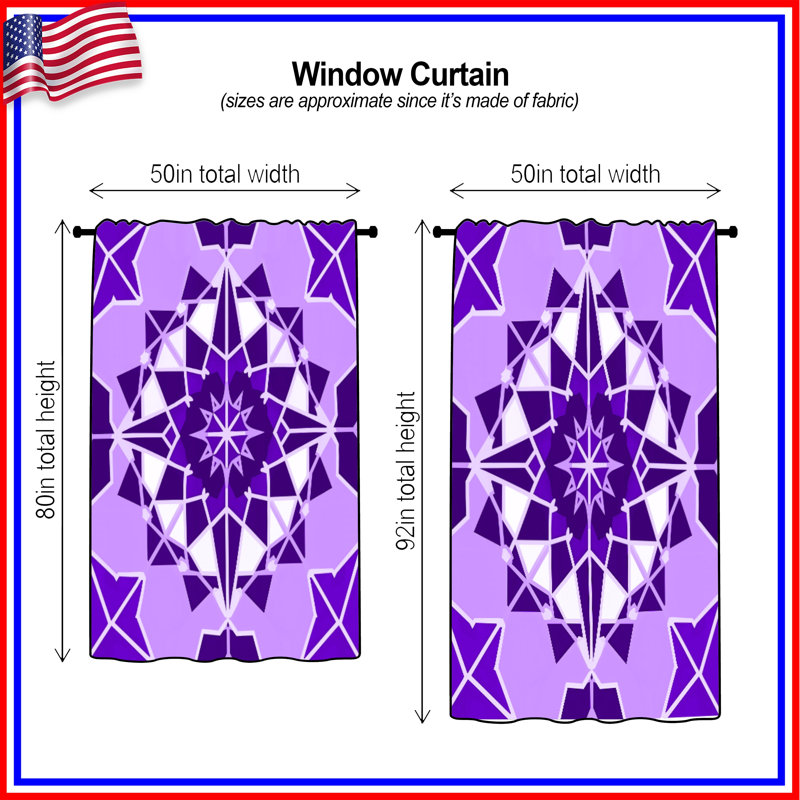 Rideaux de fenêtre mauve à motif géométrique mauve, voilages et voilages à motif mandala - 1 panneau, Transparent