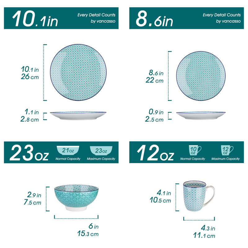 Macaron 16 Piece Porcelain China Dinnerware Set - Service for 4