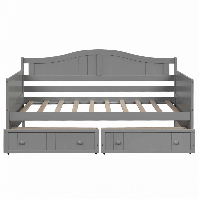 Twin Wooden Daybed with 2 drawers, Sofa Bed for Bedroom Living Room, Gray