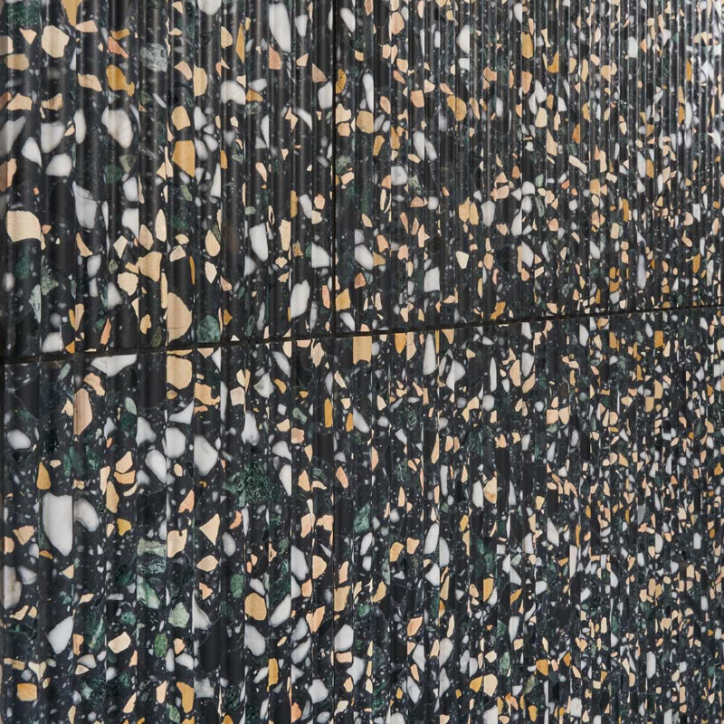 Terrazzo Italy Fluted 12x24 Honed Terrazzo Tile, Cava Nott Black