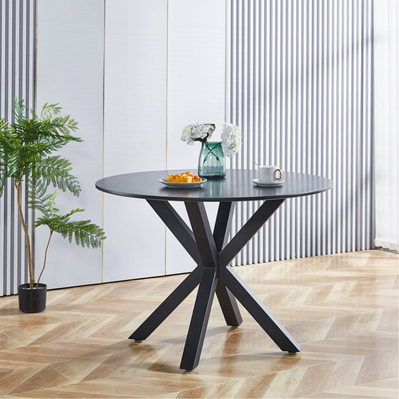 Table de salle à manger de style Mid-Century 42,1 po pour 4 à 6 personnes avec plateau rond en MDF, table de salle à manger à piédestal, table basse de loisirs, pieds croisés