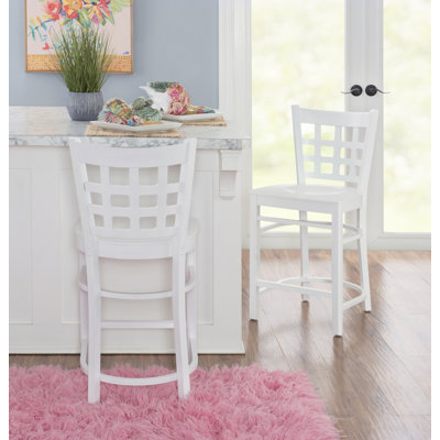 Tabouret de comptoir Arzella en bois de hêtre massif blanc de qualité commerciale entièrement assemblé (ensemble de 2)