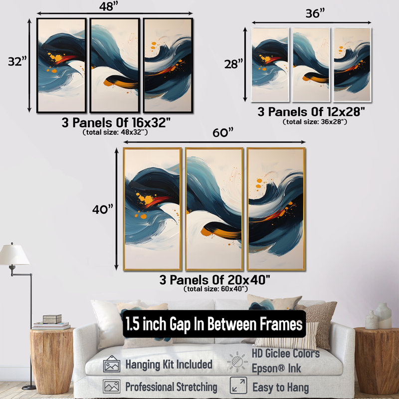 Racines et reflets des vagues abstraites III - art abstrait spirales murales - ensemble de 3, H 28 po x l 36 po, Noir